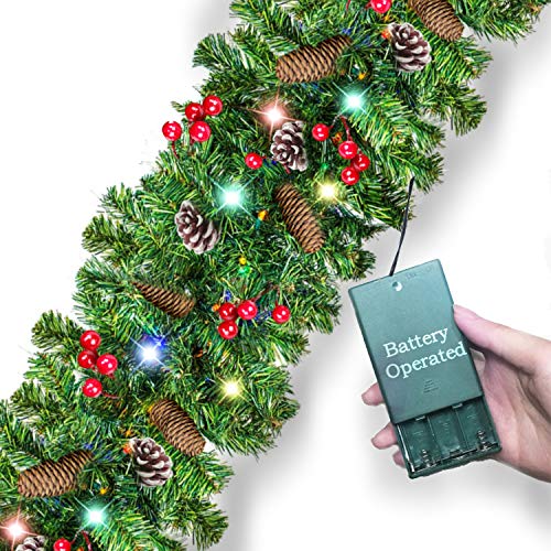 Fireplace Xmas Garland With Lights - Fireplace World