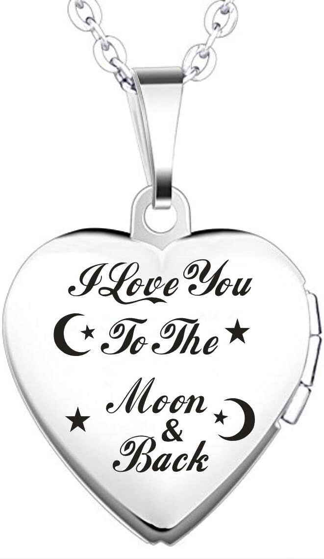 IXIQI Jewelry I Love You to The Moon and Back Heart Locket for Girls Women Titanium Heart Infinity Love Locket Necklace Necklaces for Women for Girls