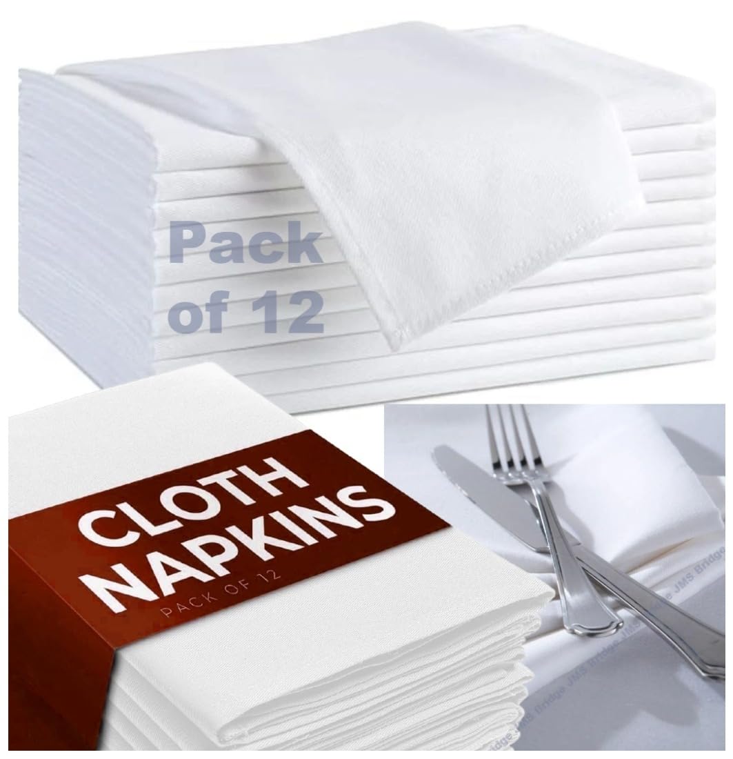 Cotton Cloth Napkins Set of 12 (50cm x 50cm) Soft Cotton – Hotel Quality, Durable & Reusable White Dinner Napkins for Dining, Weddings, Events & Everyday Use