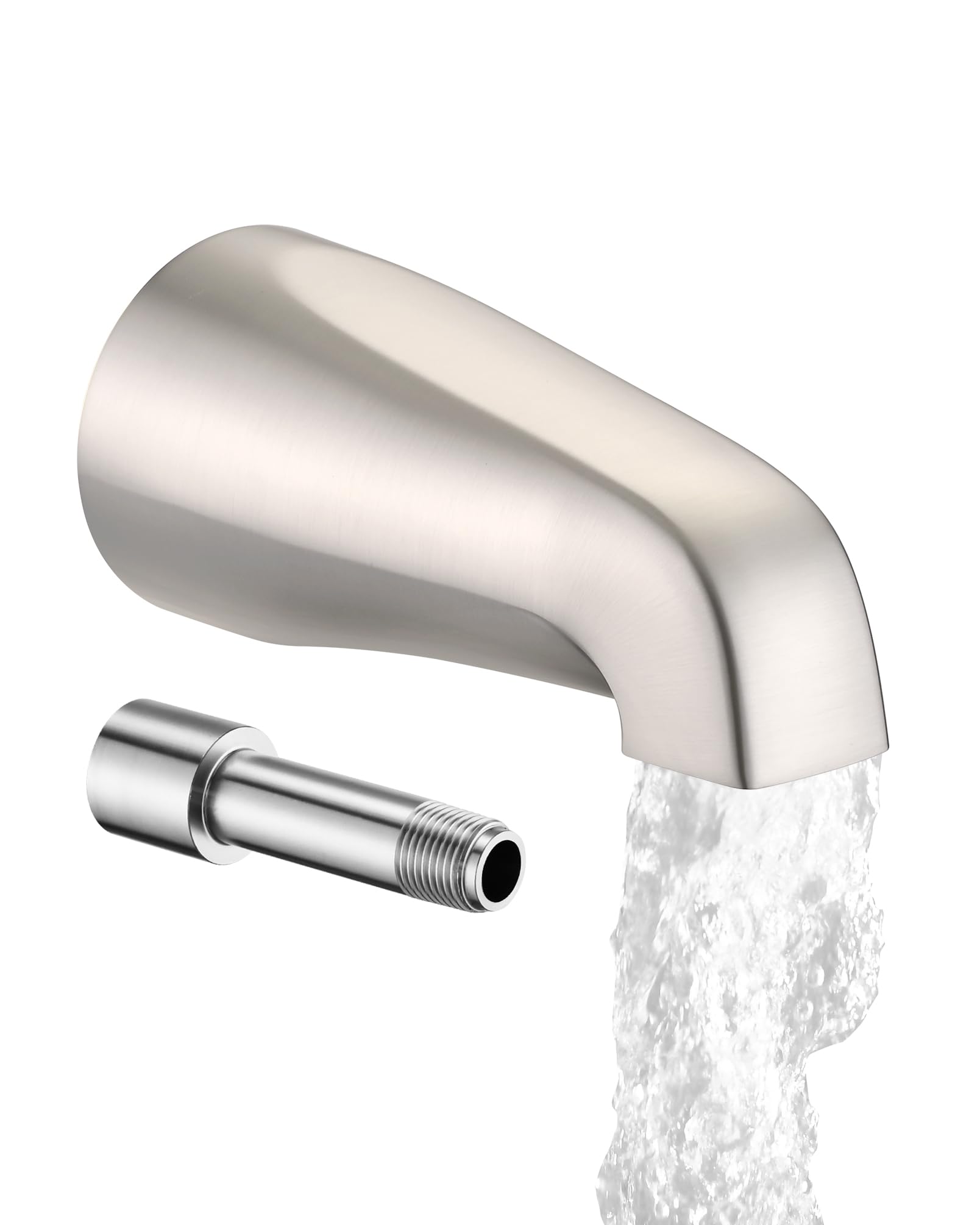 Photo 1 of Bathtub Spout Without Diverter, 5.3", All Metal 304 Stainless Steel, Fits 1/2" Copper Slip-On and 1/2" or 3/4" IPS Threaded Pipes, Leak-Free Design, Easy Installation, Universal Fit, Brushed Nickel