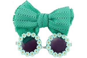 POKINGE 2Pcs/Set Pet Dog Bow Headband Sunflower Sunglasses Cute Summer Beach Pet Accessories Dog Cat Party Costume Photo Props(Green)