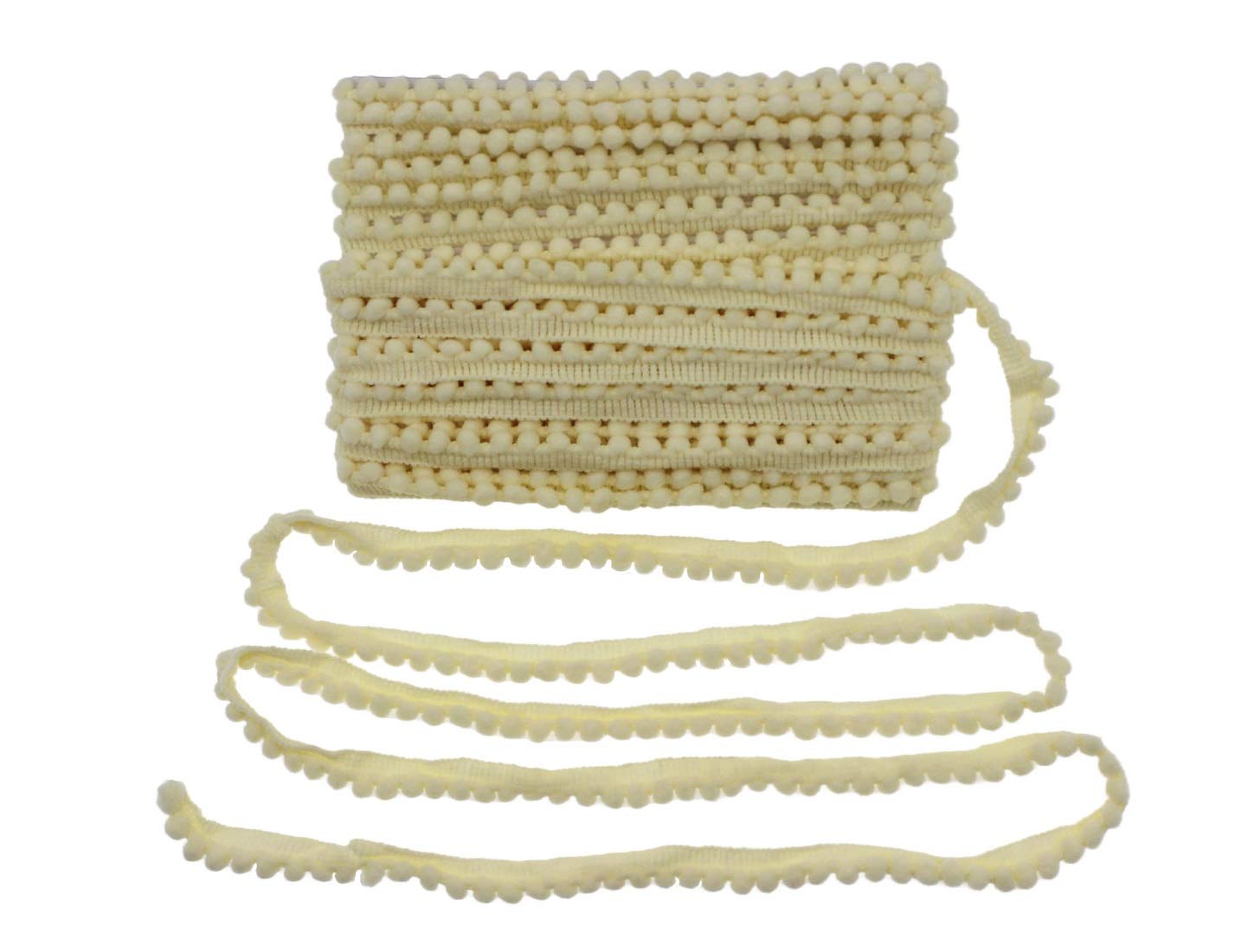 Yalulu 10 Yards Mini Pom Pom Trim Ball Fringe Ribbon Tassel DIY Sewing Accessory Lace for Home Party Decoration,1cm Width (Beige)