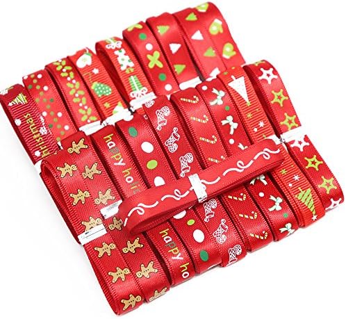 12yards 3/8" 10mm Random 12 Styles Printing Grosgrain Christmas Ribbon (Red series)