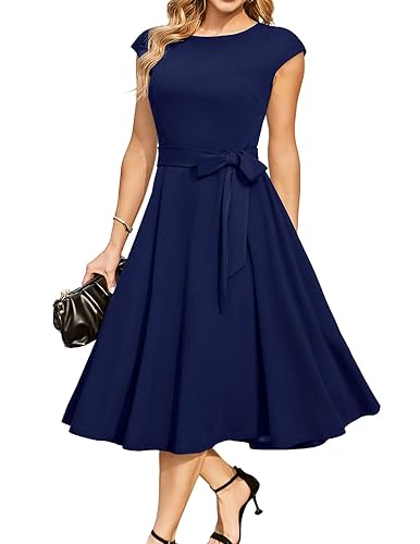 DRESSTELLS Cocktail Womens Dresses for Spring Summer Semi Formal Wedding  Guest Western Church Modest Funeral Tea Party Retro Midi Dress Navy Blue L  in Saudi Arabia | Whizz Dresses