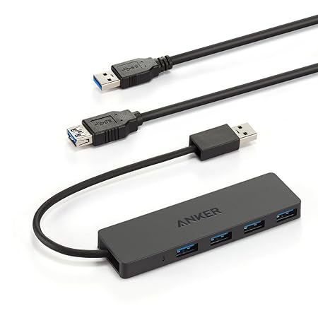 Anker Ultra Slim 4 Port USB 3.0 Hub SuperSpeed Datenhub mit 1-Meter USB 3.0 Verlängerungs-Kabel (Schwarz)