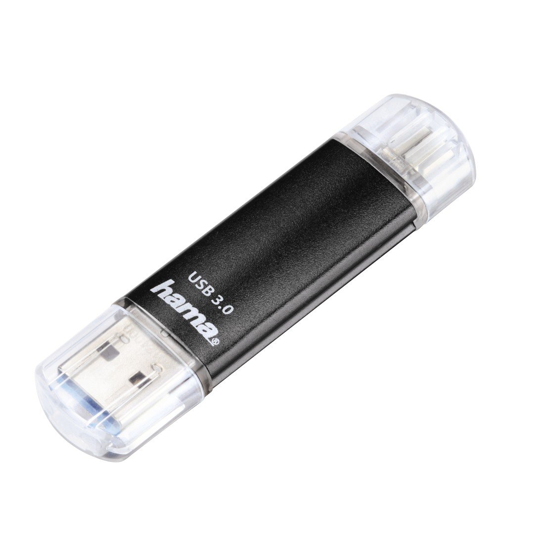 Hama Laeta Twin USB 3.0 Flash Drive, 64 GB, Black, USB3.0, Portable, FullHD Recording and Playback, Micro USB Connection for Smartphones and Tablets
