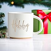 COLLECTIVE HOME - Couples Coffee Mug, Golden Hubby/Wifey Ceramic Coffee Mug, 15 Oz Coffee Cup, Husband And Wife Engagement Present (Hubby)