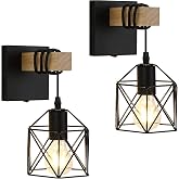 Lightess Black Cage Industrial Wall Sconce with ON/Off Switch Set of 2 | Metal Cage Shade Creates Vintage Glow Industrial Farmhouse Rustic Wall Mount Light Fixture for Indoor Household Decor
