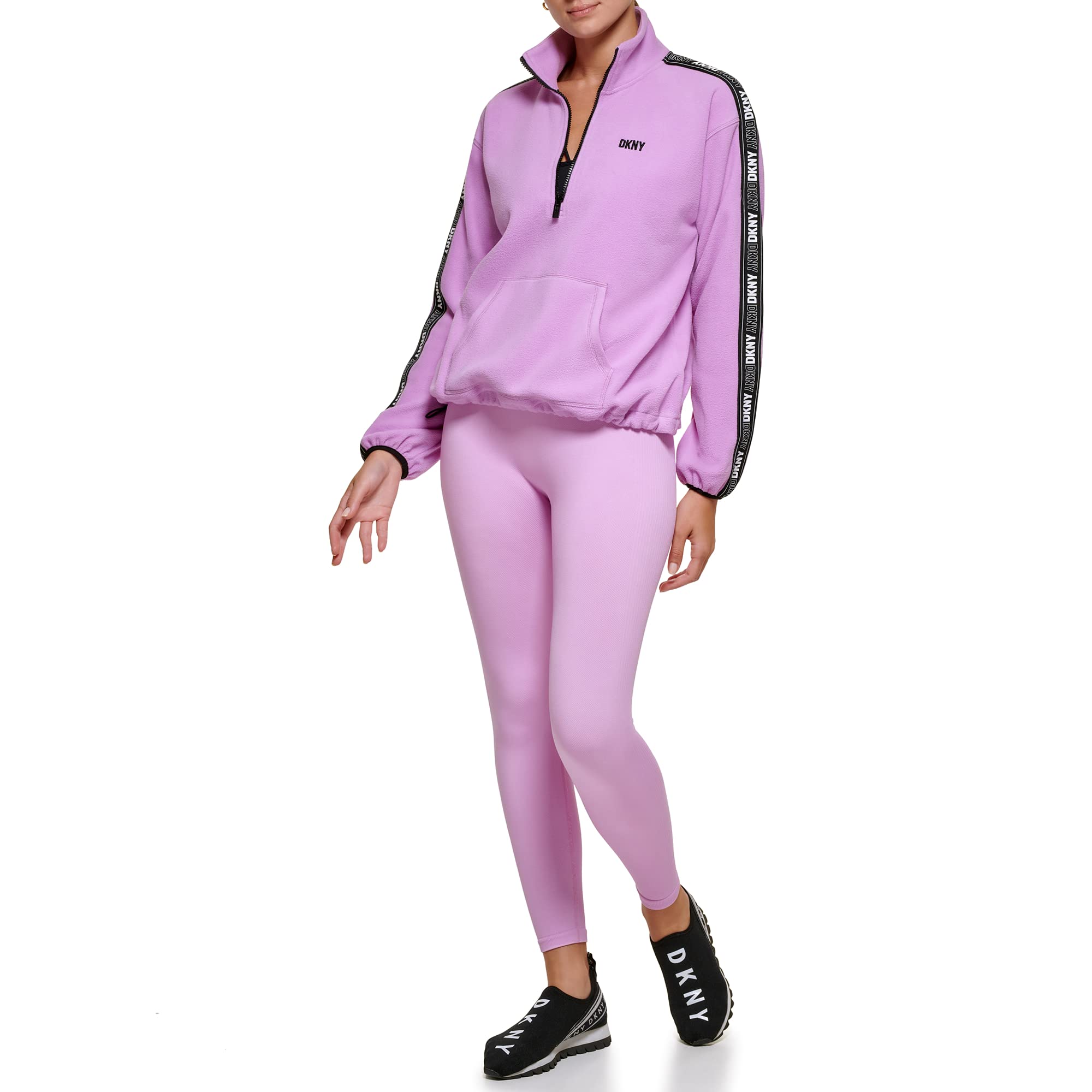 DKNY Women’s Sport Flip Logo Tape Quarter Zip Jacket, Tulle, Small