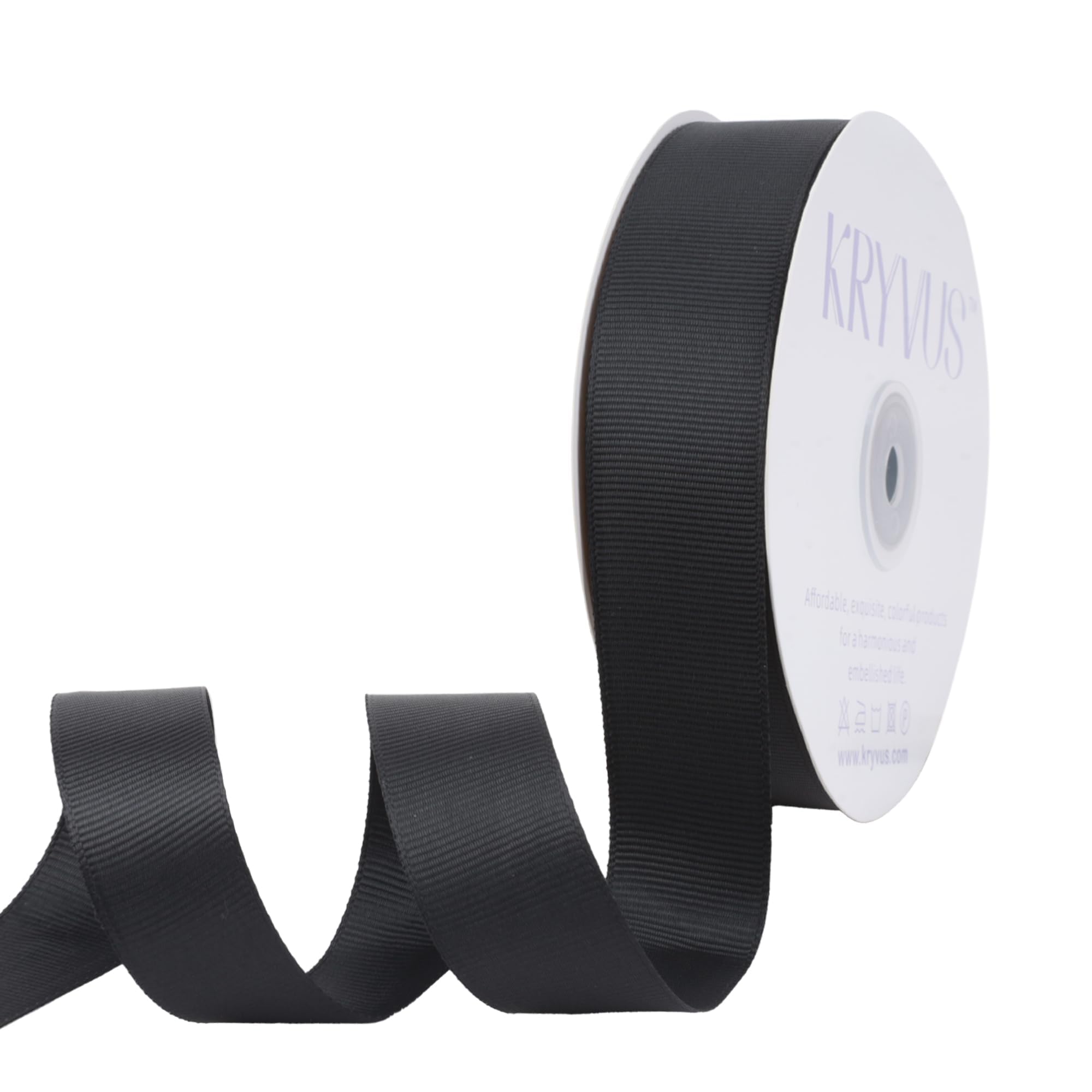 Kryvus Black Grosgrain Ribbon 25mm x 45 Metres - Perfect for Gift Wrapping, Crafts, Sewing, Wedding Decor, DIY Hair Accessories and More