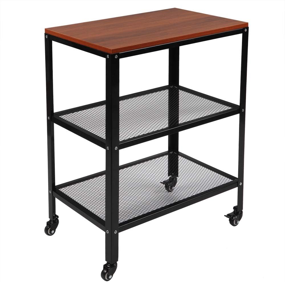 TUFFIOM - Carrito de microondas de madera de 3 niveles con estante de