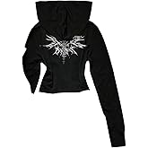 SweatyRocks Women's Gothic Grunge Full Zip Up Hoodies Y2K Long Sleeve Going Out Hooded Shirts