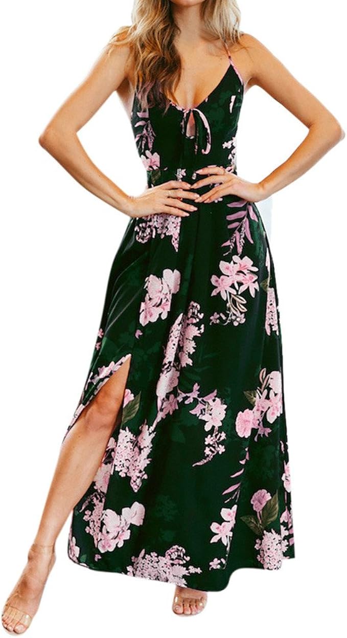 BeautyTop Damen Sling Blumendruck Kleid Schicke V-Ausschnitt