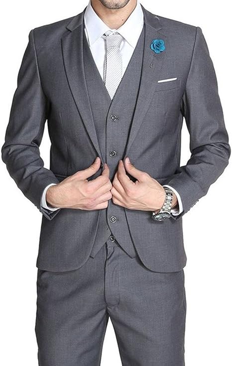 Fitty Lell Men S Wedding Suits Tuxedo For Men Elegant Work Wear Suit Blazer Prom Party Mens Suits Jacket Pants Vest 44 Regular Grey Amazon Ca Clothing Accessories