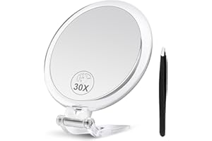 B Beauty Planet 30X Magnifying Mirror, Magnifying Mirror with Stand and Tweezers, Handheld Mirror with 30X/1X Magnification, Compact Mirror for Traveling, 30X Makeup Mirror for Pluck Eyebrows