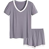 Latuza Women's V-neck Sleepwear Short Sleeve Pajama Set