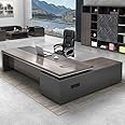 LITFAD Modern Office Computer Desk Wood Executive Desk with Side Storage, CPU Stand and Cord Management, L-Shape Writing Desk Boss Table Home Office Furniture Without Chairs, 94.5"L x 63"W x 29.5"H