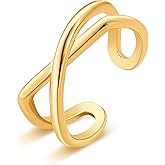 Aobei Pearl 18K Gold Plated Chunky Open Band Rings for Women Adjustable Thumb Finger Jewelry