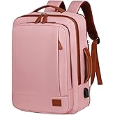 Large Travel Laptop Backpack for Men Women, Expandable Waterproof Carry On Backpack Airline Approved with USB Charging Port & Wet Pocket, 15.6" Business Work Backpack Rucksack Casual Daypack - Pink