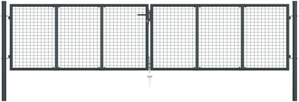 vidaXL Mesh Gartentor Verzinkter Stahl Doppelflügeltor Doppeltor Gartentür Zauntor Hoftor Zauntür Gartenpforte Einfahrtstor Tor 400x150cm Grau