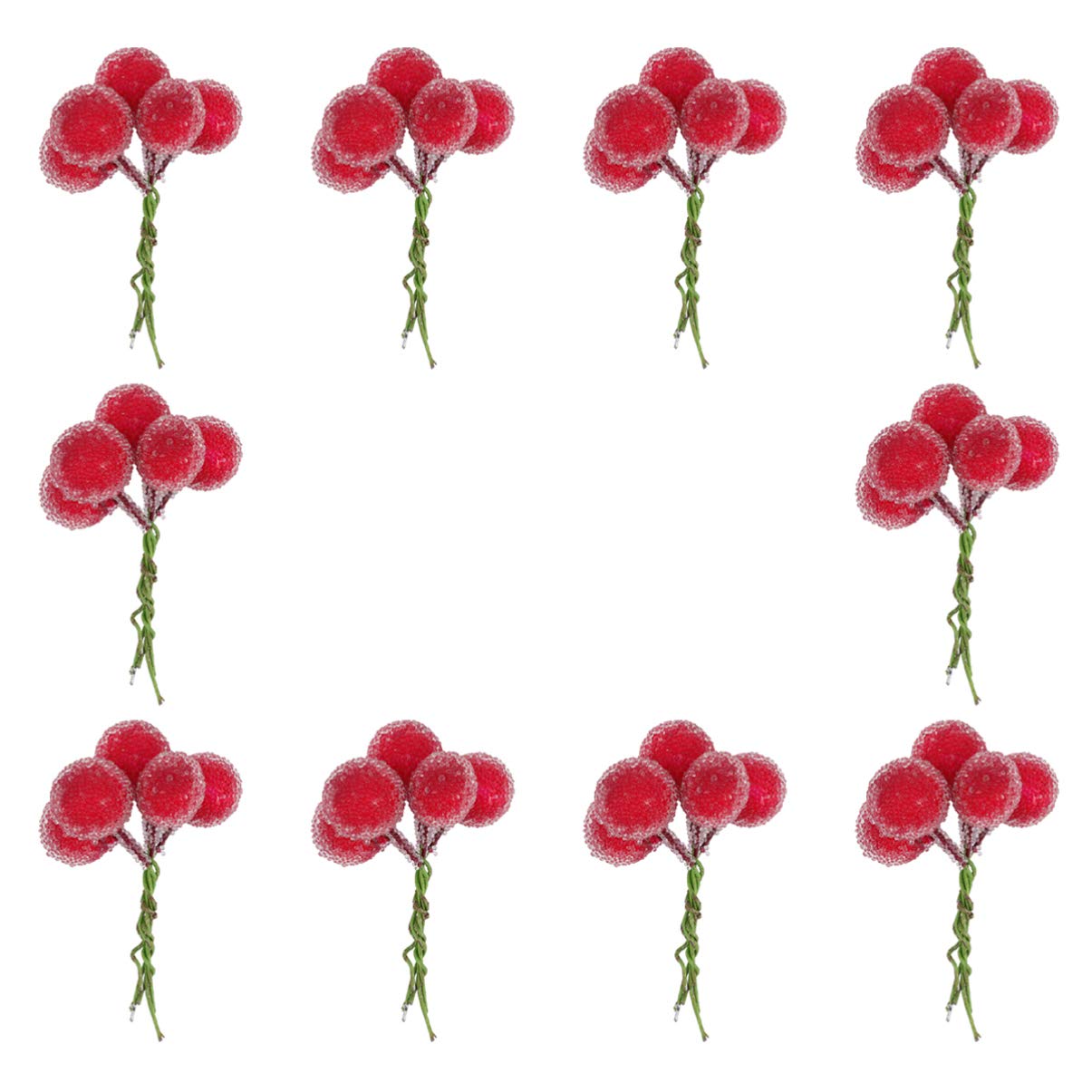 Amosfun 10pcs Artificial Berry Stems Christmas Red Berry Christmas Tree Filler Holiday Picks Holly Flower Branch for Winter Wedding Decoration