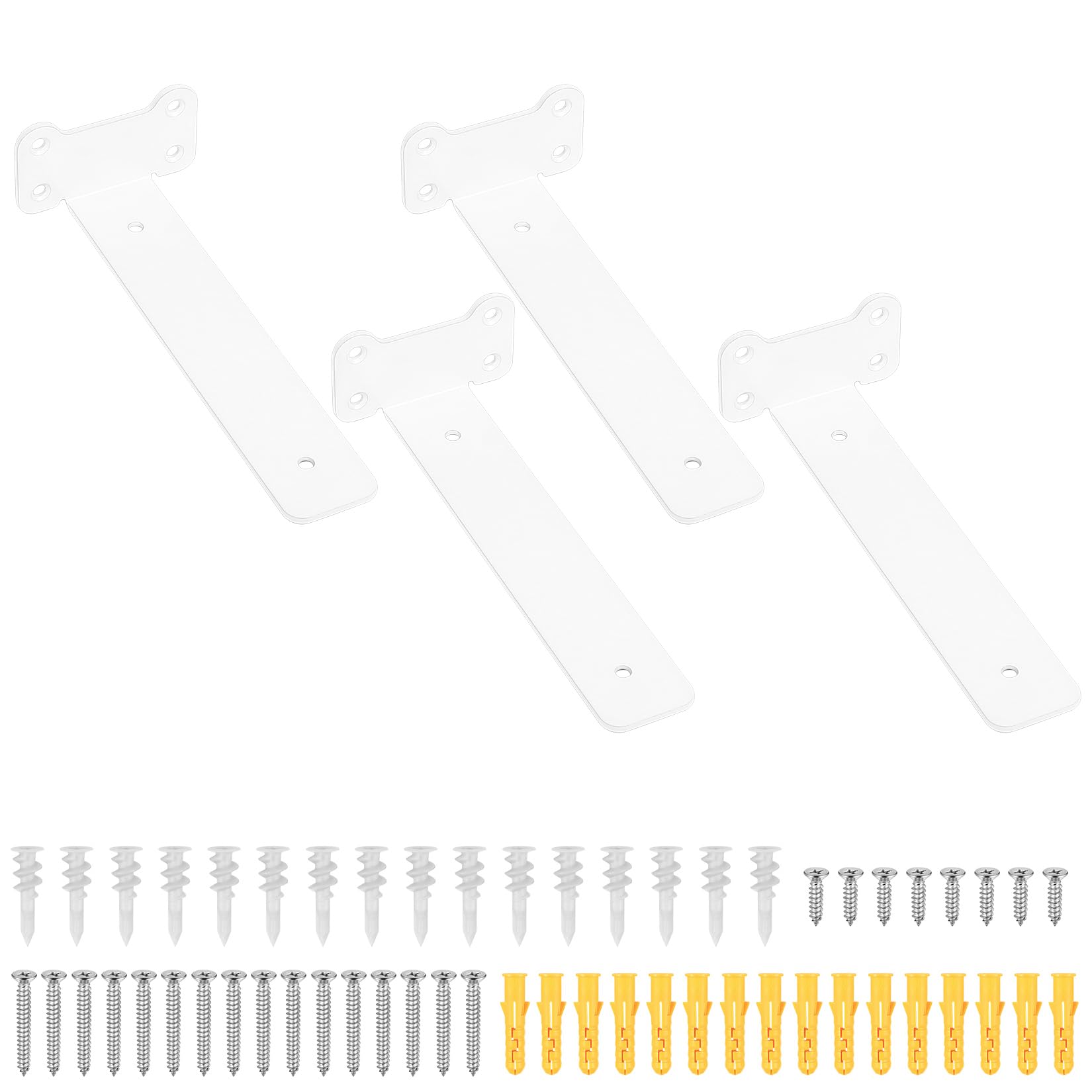 4 Pcs Floating Shelf Brackets Heavy Duty, White Wall Brackets for Shelves, Scaffold Board Shelf Brackets for Shelves, Metal Shelf Support Brackets Wall Mounted, Cat Ear Style(200 mm/8 inch)