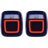 Smoked Halo Tail Lights Square Rear Combination Tail Lights Lamps Assembly Replacement for 1976-2006 Wrangler YJ CJ5 CJ7 with Passenger and Driver Side Marker Stop Turn Signal Brake Lights, 2Pcs