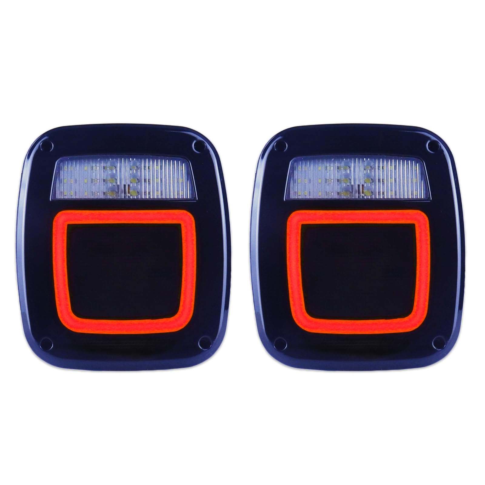 Photo 1 of Smoked Halo Tail Lights Square Rear Combination Tail Lights Lamps Assembly Replacement for 1979-2006 Wrangler TJ YJ CJ5 CJ7 with Passenger and Driver Side Marker Stop Turn Signal Brake Lights, 2Pcs