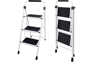 NEWBULIG Step Ladder, 3 Sturdy Step Stool with Anti-Slip Pedal & Comfortable Handrail, 330lbs Capacity, Portable Heavy Duty Step Stool for Kitchen, Garage & Outdoor Use, Black