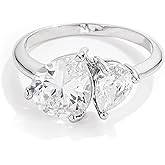 Toi et Moi Pear Teardrop Shaped Clear White Cubic Zirconia CZ Engagement Ring