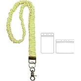 Stretchy Scrunchie Lanyard for ID Badges and Keys, Cute Retractable Keychain Holder, Teacher Lanyard for Women (Yellow, 1 Pcs)