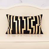 Alerfa Geometric Gold Leather Striped Throw Pillow Cover 12x20 Inch, Luxury Velvet Embroidered Decorative Lumbar Pillow Cover for Couch Living Room Bedroom, Black