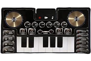 FAO Schwarz Giant Electronic DJ Mixer Mat with Piano Keyboard & Turntable Scratch Pads, Includes Built-in Soundtracks & Vocal & Percussion Sound Effects for Composing & Recording Your Own Music, Black