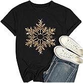 Christmas Shirts for Women Cute Snowflake Graphic T Shirt Casual Short Sleeve Holiday Outfit Tops