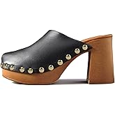 KISSASA Women Platform Clogs Mules High Heel Cork Slip On Studded Round Closed Toe Sandals Party Wedding Dress Shoes