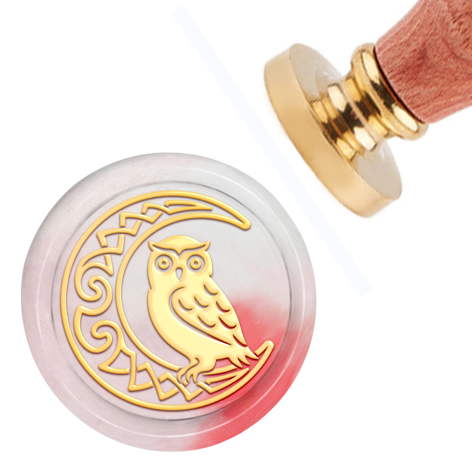 CRASPIRE Wax Seal Stamp Moon Vintage Sealing Wax Stamps Owl 30mm Removable Brass Head Sealing Stamp with Wooden Handle for Wedding Invitations Day Gift Wrap