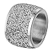 INRENG Women's Stainless Steel Ring Shiny Sequins Pave Sandblast Wide Wedding Band Silver Size 7