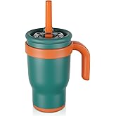 TAKYIT 14oz Toddler Sippy Cup Vacuum Insulated Stainless Steel Kids Cup with Handle, Spill-Proof Straw, Leak-Proof Travel Cup for Home or On-the-Go