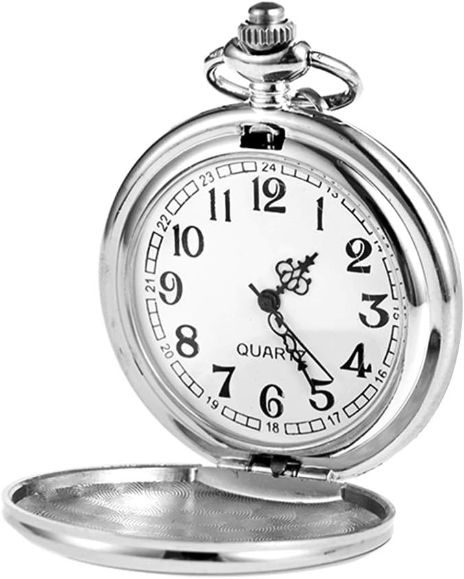 Nabance Pocket Watch Vintage Steel Quartz Pocket Watch Classic Fob Pocket with Short Chain for Men Women Birthday Christmas Fathers Day Gifts