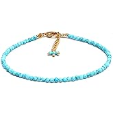 Gempires Turquoise Beaded Bracelet December Birthstone Gemstone Jewelry Hypoallergenic 8 Inch Gold Plated Dainty Minimalist Bracelets
