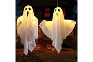 Lifnatty Hanging Ghosts Halloween Decorations Outdoor & Indoor, Light Up Ghost Decor with Battery Operated, Cute Hanging Halloween Decor for Party, Porch, Yard, Trees, Haunted House（2 Pcs ）