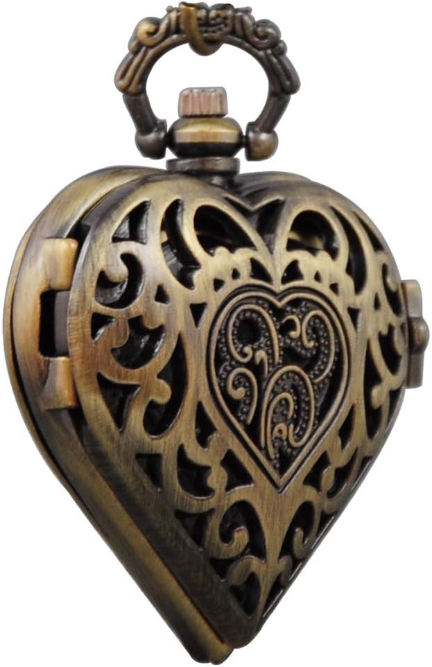 VIGOROSO Women's Steampunk Pocket Watch Heart Harry Potter Locket Style Pendant Necklace Chain in Gift Box