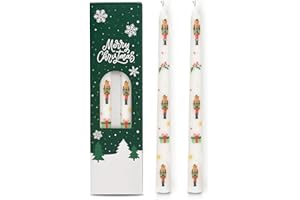 GOLIBRA 2 Pack Christmas Taper Candles, 10 Inch Unscented Candlesticks with Nutcracker Pattern for Holiday Table Centerpiece, Fireplace Mantel, Advent Wreaths, Winter Weddings, Seasonal Home Decor