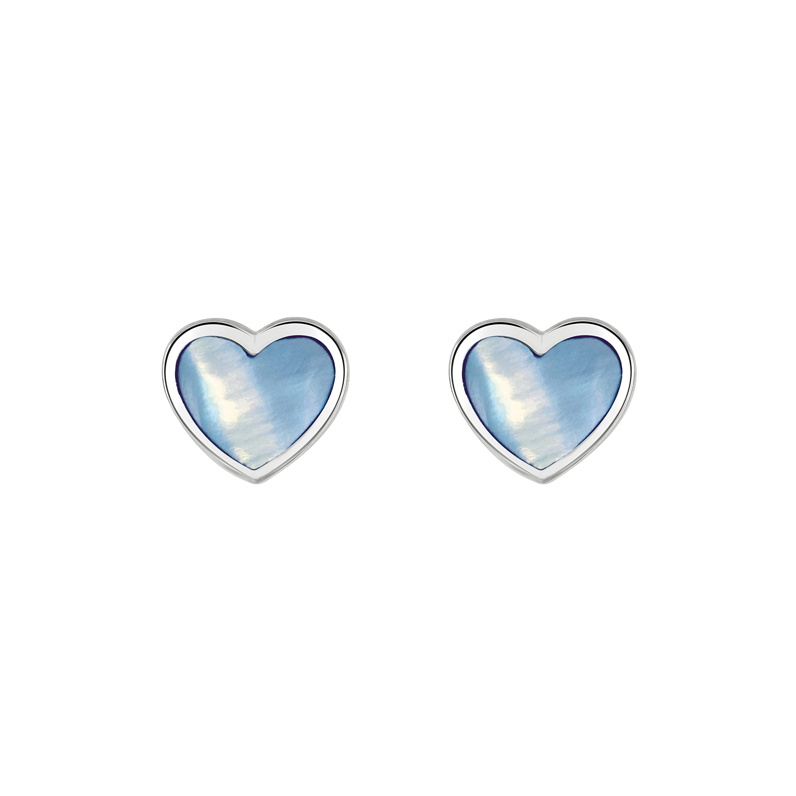 Dew Sterling Silver and Blue Mother of Pearl Heart Stud Earrings…