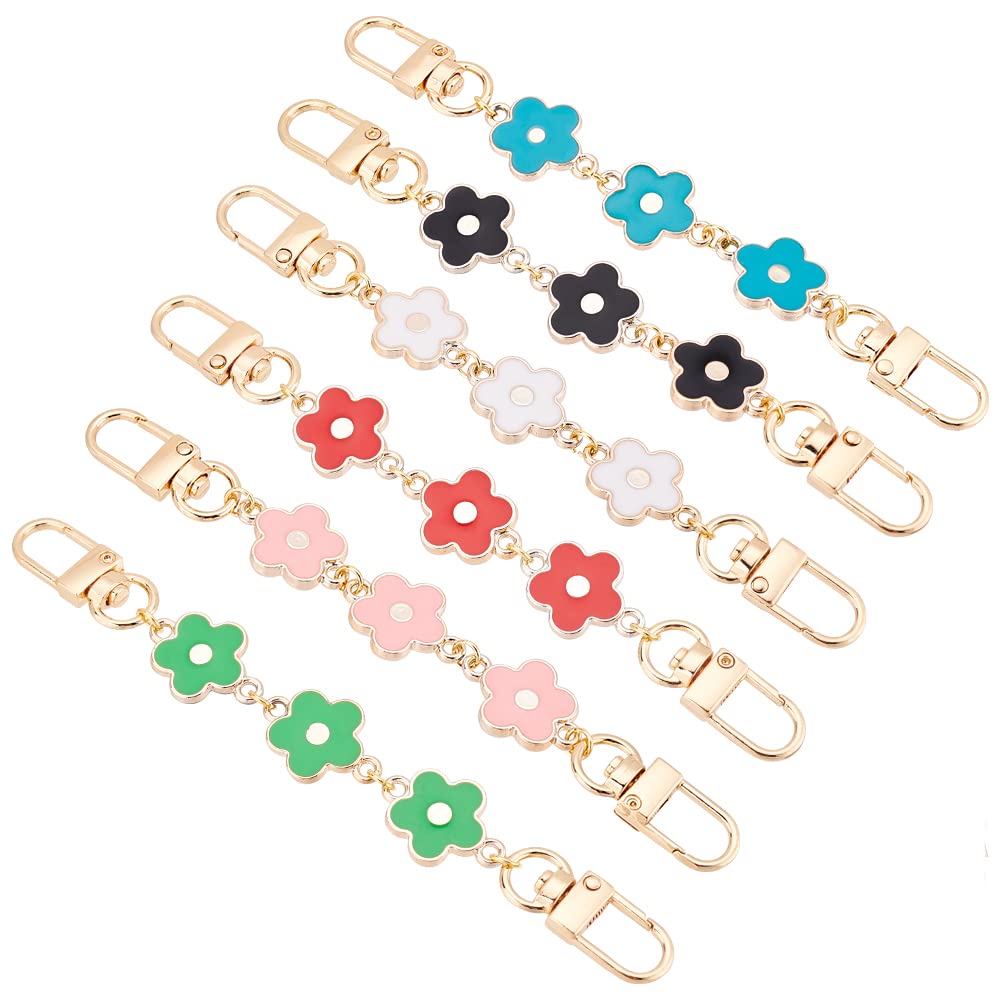 PH PandaHall 6pcs Purse Extender, 14.8cm Bag Strap Extender Plastic Enamel Flower Chain with Alloy Swivel Clasps Short Handbag Chain Straps Replacement for Crossbody Purse, Light Gold, 6 Colors