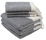 Set of 6 Turkish Cotton Bath Beach Spa Sauna Hammam Yoga Gym Hamam Hand Towel Fouta Peshtemal Pestemal Blanket - 6 Black