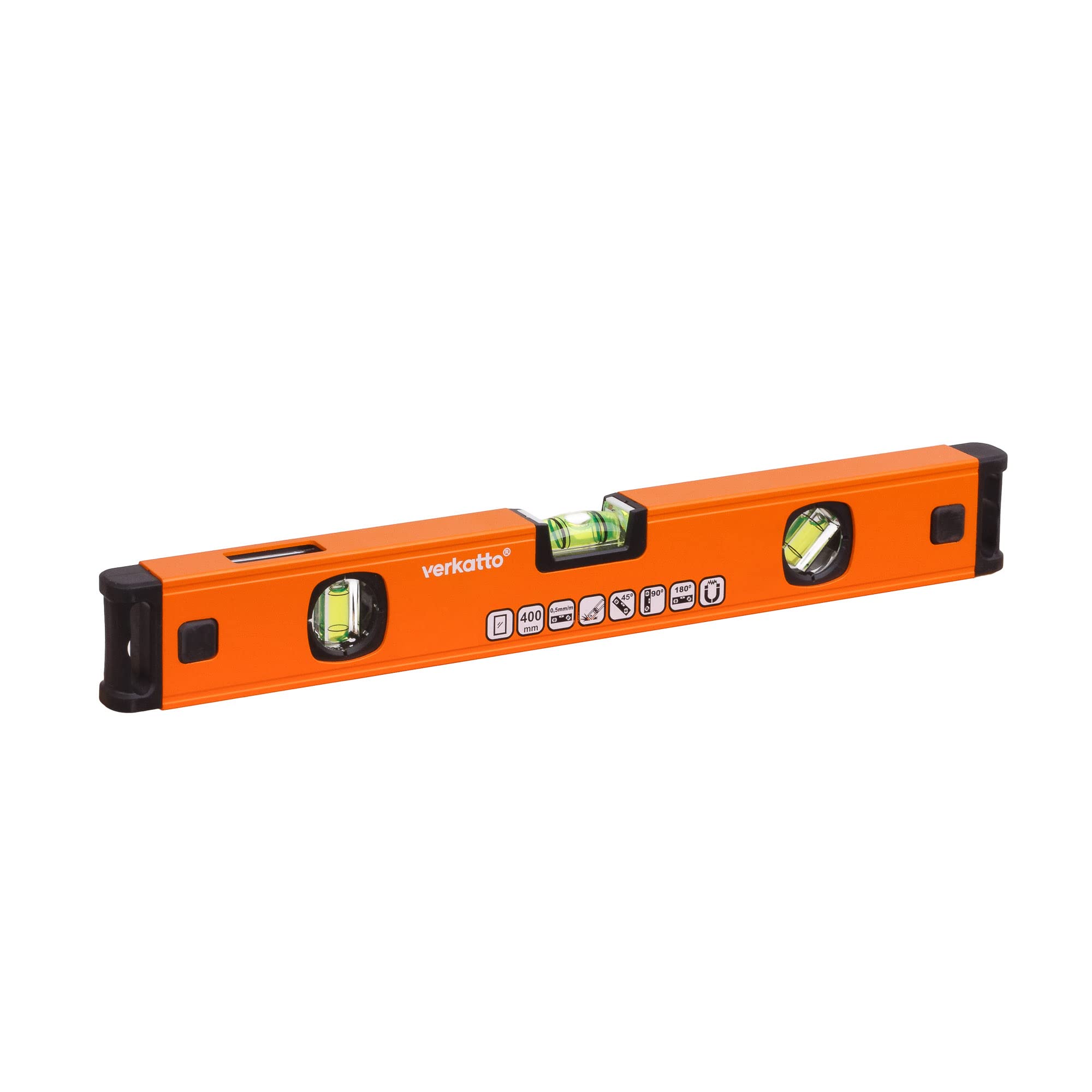 MIVOS Aluminium Spirit Level 40 cm, VR-4481 Model with Mirror Function, 3 Precise Levels, Magnetic, Shock Absorbing Limiters, Suitable for Professional Use