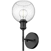 Golden Lighting Axel 1-Light Wall Sconce in Matte Black and Globe Seeded Glass