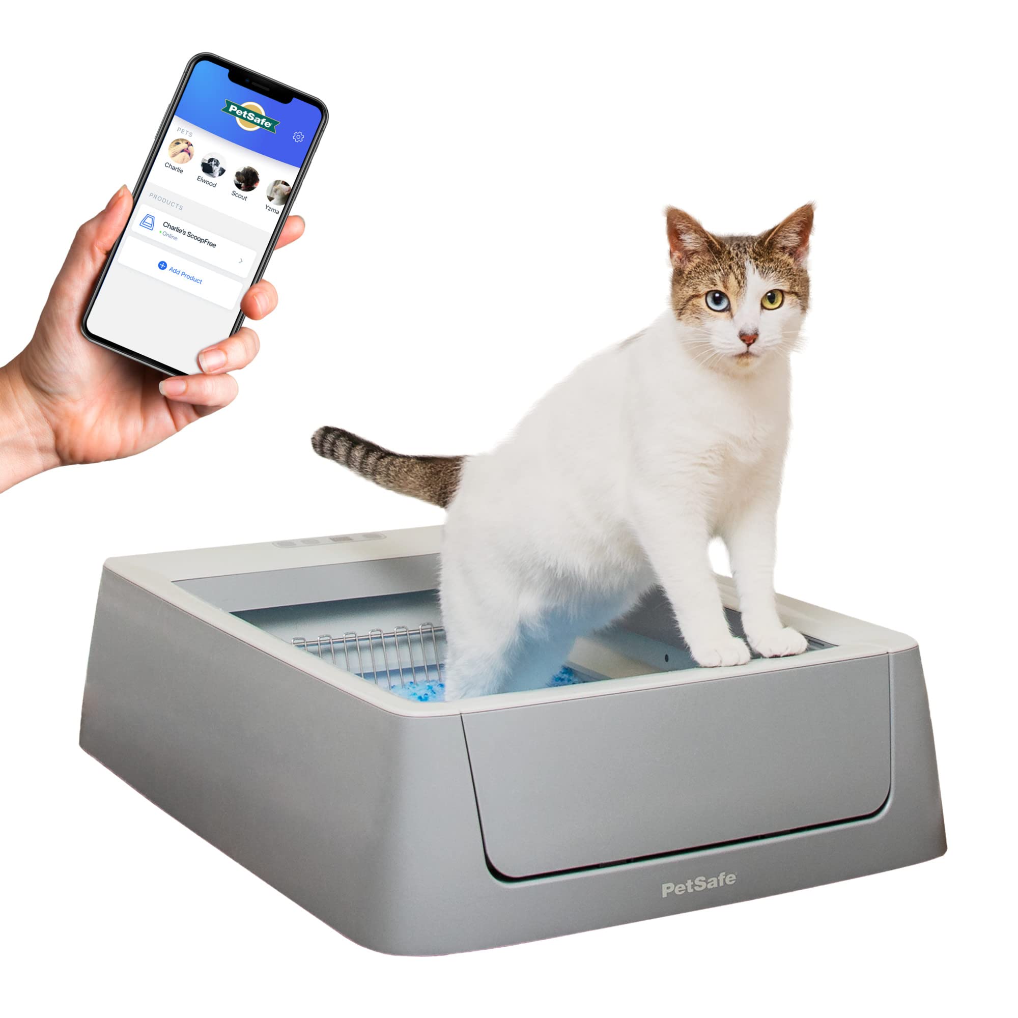 PetSafe ScoopFree Crystal Pro Self-Cleaning Automatic Litter Box - Uncovered Motion-Sensing Cat Box with Integrated Health Counter & App - Includes 1 Disposable Crystal Litter Tray
