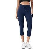 ODODOS Women's Drawstring Tie Capri Leggings with Pockets 19", High Waist Compression Cropped Yoga Pants for Daily Wear